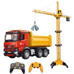 Uzaktan Kumandalı İş Makineleri Seti 2'si 1 Arada Set Hafriyat Kamyonu ve 128 Cm Kule Vinç Sesli Işıklı Şarjlı 2.4 Ghz Kumanda