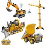 Uzaktan Kumandalı İş Makineleri Seti 4 Lü Set Kamyon,Ekskavatör,Kule Vinç ve Bulldozer 2.4 Ghz Karışmayan Frekans Kumanda Metal Başlıklı Işıklı Sesli Şarjlı İş Makineleri