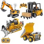 Uzaktan Kumandalı İş Makineleri Seti 4 lü Set - Metal Başlıklı Ekskavatör, Metal Kasalı Kamyon, Bulldozer ve Buharlı Forklift İş Makineleri Seti 2.4 Ghz Kumanda Sesli Işıklı Şarjlı