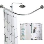 Uzatılabilir L Şekli Duş Perdesi Çubuğu, Kavisli Paslanmaz Çelik Banyo Rayı, Matkap Kurulumu Yok, Paslanmaz Perde Askı Direği, 60-80cm Ayarlanabilir Boyut, Gümüş Kaplama