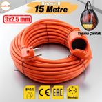 Uzatma Kablosu 15 Metre 3x2.5 mm Ev Tipi Topraklı CCA Kablolu Tekli Grup Fiş Priz Kapaklı Monofaze