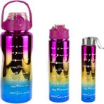 Uzman İthalat Matara Üçlü Set 2000 ml 900 ml 500 ml Neon Pembe