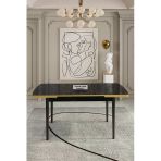 Uzmhome Mdf Yemek Masası Siyah Mermer Gold Kenar