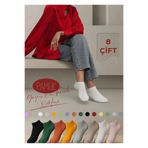 UZN SOCKS 8'li Paket Kadın Renkli Babet Çorabı Seti - Pamuklu Kaymaz Topuk Destekli Görünmez Patik Çorap