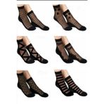 UZN Socks Siyah Tül Çorap 6lı Kadın Üst Taban Desenli Tül Alt Taban Penye Kadın Çorap - 36 - 40