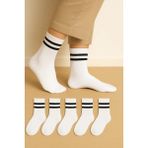 UZN Socks Unisex Kolej Çorap – Beyaz Çizgili Spor Çorap (6’lı Set) - 37 - 42