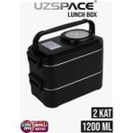 Uzspace 1200 ml Iki Kat Dört Bölme Paslanmaz Çelik Lunch Box Yeni Nesil Sefer Tası-Sos Kaseli MODEL-FFLBOX8023 - Siyah