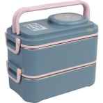 Uzspace 1200ML Lunchbox Yeni Koleksiyon 2 Katlı 4 Bölmeli Mini Kaseli Çelik Sefer Tası Yemek Kutusu - Lacivert-Pembe