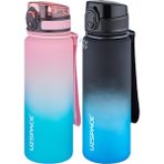 Uzspace 2'li Tritan Matara Seti 500 ml Çift Renk Softtouch Ff Collection Tritan Su Matarası - Mavi - Pembe