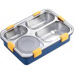Uzspace Bento 1100ML Lunchbox Tek Katlı 3 Bölmeli Kaseli Çelik Sefer Tası Yemek (Turuncu-Turkuaz) - Standart