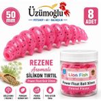 Üzümoğlu Benekli Pembe Rezene Aromalı Silikon Tırtıl 50MM 8 Adet Alabalık Yemi
