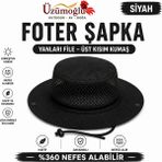 Üzümoğlu Foter Şapka Yanları File Nefes Alabilir Outdoor Kamp Balıkçılık Şapkası - Renkli - Siyah