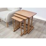 Uzun Aksesuar Ezel Tekerlekli C Zigon Sehpa Açık Meşe MDF Malzeme ile Modern Tasarım 3 Parça Set