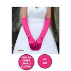 Uzun Boy Parlak Esnek Likralı Eldiven 40 Cm - 1 Çift - Fuşya