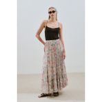Uzun Büzgülü Şifon Etek Pastel Floral - Karışık - 36