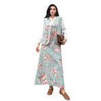 Uzun Çiçekli Yelek-Etek Takımı (2 li Takım) (Turkuaz-Pembe, 3XL)