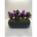 Uzun Gri Saksıda Yapay Çiçek Yeşil Iğneli Çam Demeti Dekoratif Mutfak Banyo Masa Çiçeği 21x9x7 Cm - Fuşya