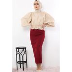Uzun Kalem Etek Siyah Ottoman Kumaş - Bordo - 38