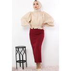 Uzun Kalem Etek Siyah Ottoman Kumaş - Bordo - 42