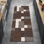 Uzun Kaymaz Yolluk Halı 120 x 350 cm Gri Kahverengi Yıkanabilir Polyester Mutfak Halısı Koridor ve Yatak Odası için Patchwork Tasarım Özelleştirilebilir Kısa Tüylü Yolluk.