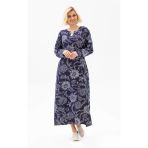 Uzun Kol Büyük Beden Şile Bezi Baskılı Uzun Yazlık Elbise Çınar Desen Mor Mor 4Xl Mor