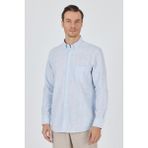 Uzun Kol Çizgili Desen Düğmeli Yaka Cepli Classic Comfort Fit Gömlek 1004250189 - Koyu Mavi