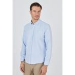 Uzun Kol Desenli Armürlü Düğmeli Yaka Cepsiz Pamuklu Classic Slim Fit Gömlek 1004250204 - Koyu Mavi - XL