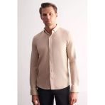 Uzun Kol Düğmeli Yaka Kendinden Desenli Pamuklu Slim Fit Gömlek 1004255267