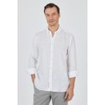 Uzun Kol Düz Keten Düğmeli Yaka Cepsiz Casual Comfort Fit Gömlek 1004250114 - Beyaz