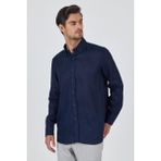 Uzun Kol Düz Keten Düğmeli Yaka Cepsiz Casual Comfort Fit Gömlek 1004250114 - Koyu Lacivert - 2XL