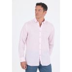 Uzun Kol Düz Keten Düğmeli Yaka Cepsiz Casual Comfort Fit Gömlek 1004250114 - Pudra