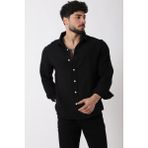 Uzun Kol Keten Gömlek Bld 7040_40368 - Siyah