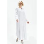 Uzun Kol Şile Bezi Simli Kaftan Midi Boy Yazlık Elbise Beyaz Byz 3Xl Beyaz