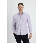 Uzun Kol Slim Fit Dar Kesim Çizgili Pamuklu Kolay Ütülenebilir Gömlek - Lila