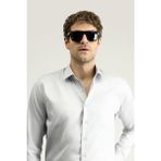 Uzun Kol Slim Fit Dar Kesim Klasik Non Iron Saten Pamuklu Gömlek - 3XL - Orta Gri