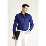 Uzun Kol Slim Fit Dar Kesim Pamuklu Non Iron Saten Klasik Gömlek - Orta Lacivert - XS