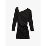 Uzun Kollu Asimetrik Yaka Slim Fit Bodycon Taşlı Mini Abiye Elbise