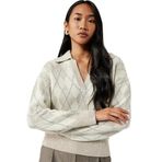 Uzun Kollu Baklava Desenli Polo Yaka Triko Oversize Kazak