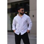 Uzun Kollu Beyaz Renk Mavi Çizgili Yarım Oversize Erkek Gömlek