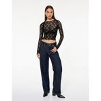 Uzun Kollu Bisiklet Yaka Slim Fit Dantel Bluz