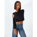 Uzun Kollu Body Crop Kayık Yaka Yumuşak Dokulu Slim Fit