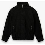 Uzun Kollu Cepli Dik Yaka Fermuarlı Crop Kaşe Bomber Mont - Siyah - 44