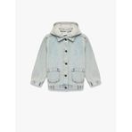 Uzun Kollu Cepli Pamuklu Oversize Kapşonlu Denim Ceket