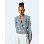Uzun Kollu Düğmeli Kruvaze Yaka Crop Blazer Ceket