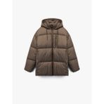 Uzun Kollu Fermuarlı Kapüşonlu Anorak Oversize Şişme Mont