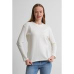 Uzun Kollu Fitilli Basic Kadın Sweatshirt BEYAZ 3XL