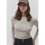 Uzun Kollu Gri Crop Basic Tişört 1612822-88467