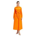 Uzun Kollu Kadın Gömlek Elbise - Açık Omuz Detaylı - Kemerli - Modern Tasarım - Günlük Kullanım için Elbise, Orange, 38