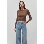 Uzun Kollu Kahverengi Crop Basic Tişört Crop/Kısa Kesim 1612822-81959 Kahverengi-81959 XS