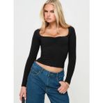 Uzun Kollu Kare Yaka Slim Fit Kadın Crop Bluz - XL - Siyah